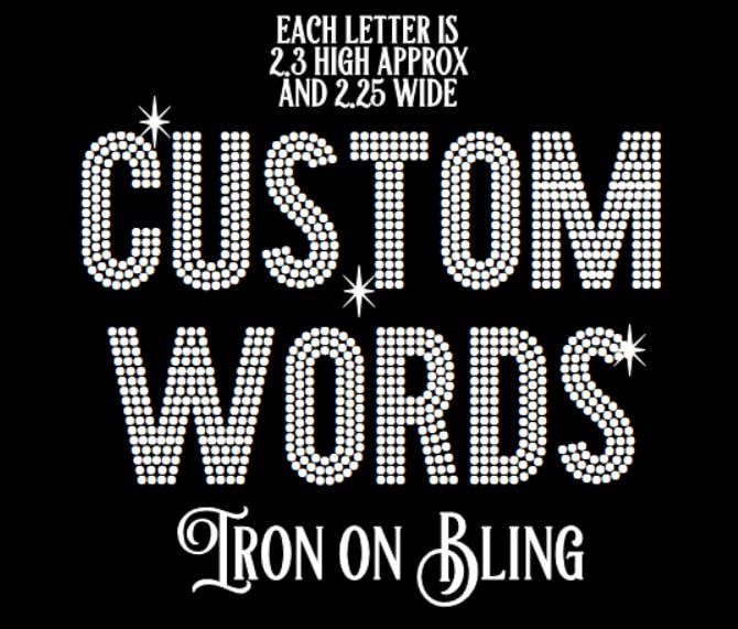 BLOCK rhinestone iron on hotfix transfer, Personalized rhinestone letters, custom bling words, custom bling numbers, 3 row letters in bling