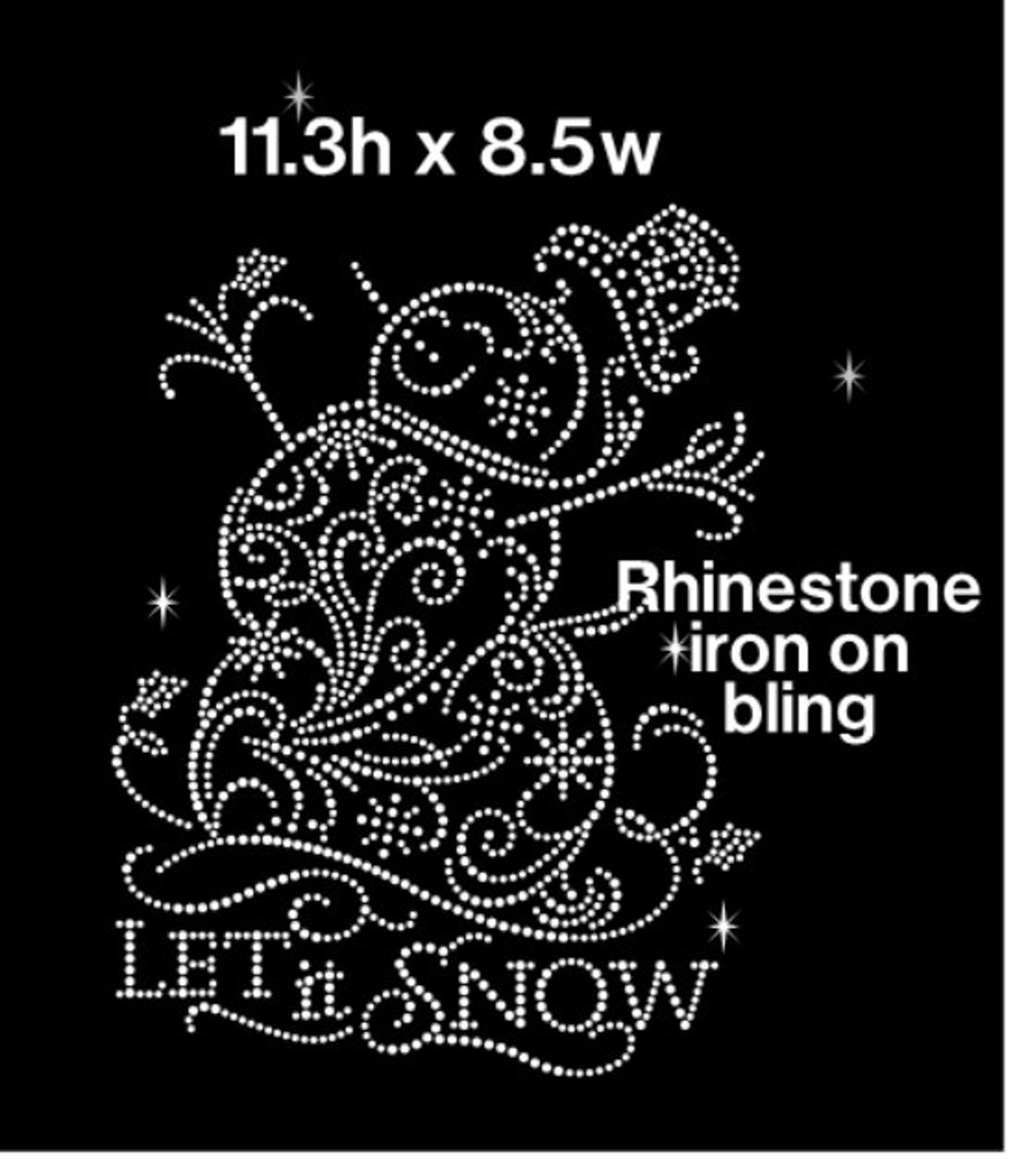 Let It Snow Iron on Bling, Snowman Bling Iron on Decal, Christmas ...