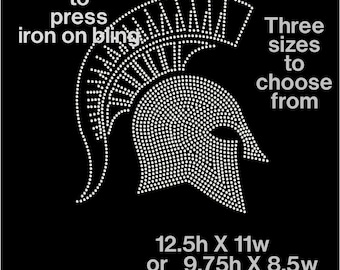 Spartan iron on decal, rhinestone Trojan patch, spartan rhinestone design, trojan bling iron on, iron on sticker, bejeweled rhinestone bling