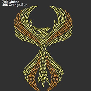 May include: A gold and orange phoenix design made of rhinestones. The design is perfect for adding a touch of sparkle to any project.
