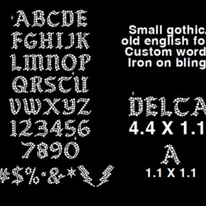 SMALL Gothic/modern rhinestone letters, rhinestone iron on hotfix transfer, DIY bling. Personalized rhinestone letters, small bling letters