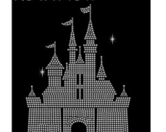 Castle iron on spangle, Castle rhinestone iron on. Castle bling applique, castle bling decal. Bedazzled castle