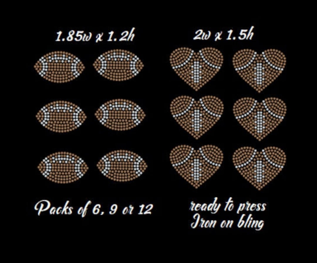 Football Bling Iron On, Rhinestone Football Bling, Small Football ...