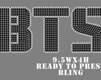 BTS letters iron on rhinestone bling, Iron on decals, BTS tour logo iron on applique, BTS bling, Ariring tour bling
