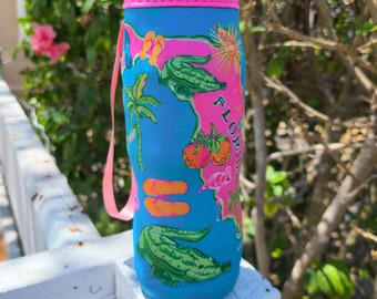 Florida Water Bottle Holder with strap, Neoprene water bottle holder with handle