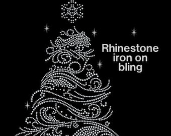 Christmas Tree Iron on, Rhinestone Bling, Heat Transfer Applique, Christmas rhinestone iron on, bedazzled