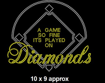 Baseball diamond iron on decal, baseball bling iron on, baseball patch, Bejeweled baseball applique, Bedazzled diamond , baseball template