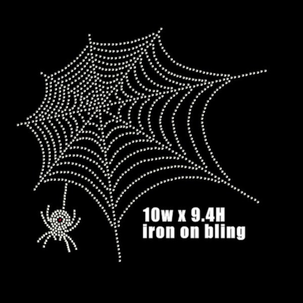 Spider web bling, spider web rhinestone iron on, spider web bedazzled decal, bejeweled applique, web bling patch