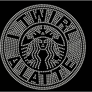 May include: A black and white circular design with a pattern of small white dots. The design is reminiscent of a stylized flower or a geometric pattern.