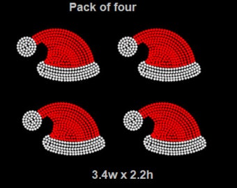 Small Bling Santa Hats ,Iron ON bling, Christmas rhinestone designs, Santa hat bling  iron on patch, decal, bejeweled applique, decal