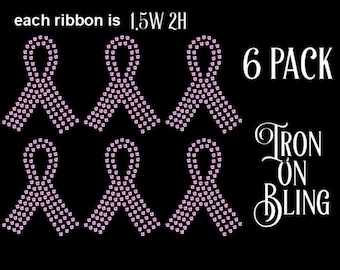 Small cancer ribbon iron on transfers,cancer ribbon iron on template, cancer transfer, bling cancer iron on decal, bejeweled, bedazzle