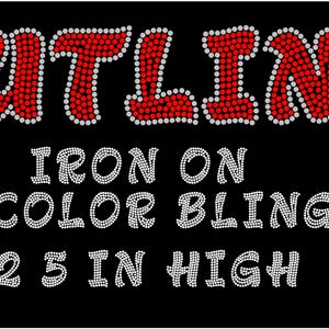 Thick rhinestone Alphabet,custom rhinestone words,  iron on hotfix transfer, bling. Personalized rhinestone letters, 2 color out lined font