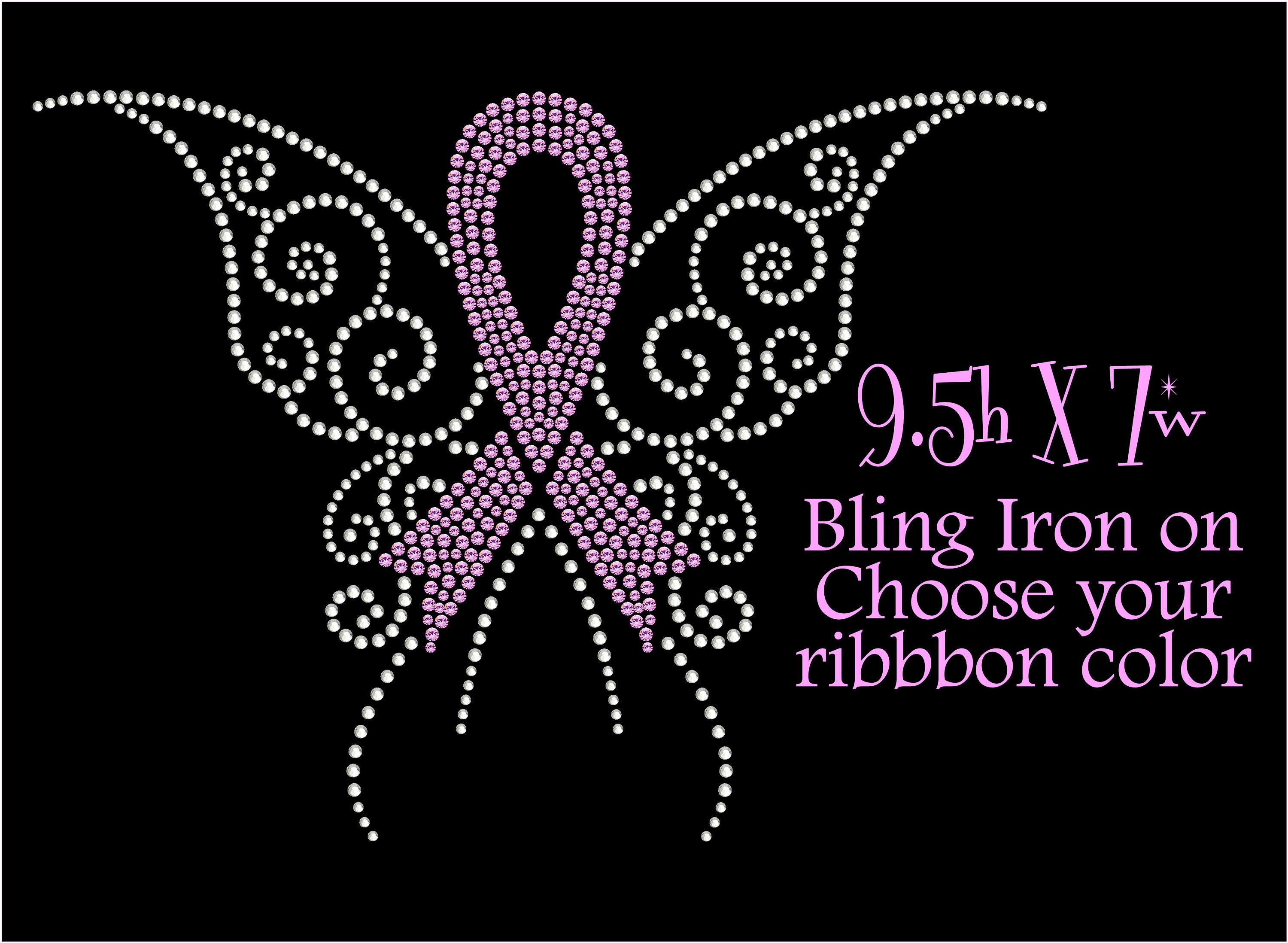 Rhinestone Cancer Ribbon With Butterfly, Cancer Ribbon Bling DIY Iron ...
