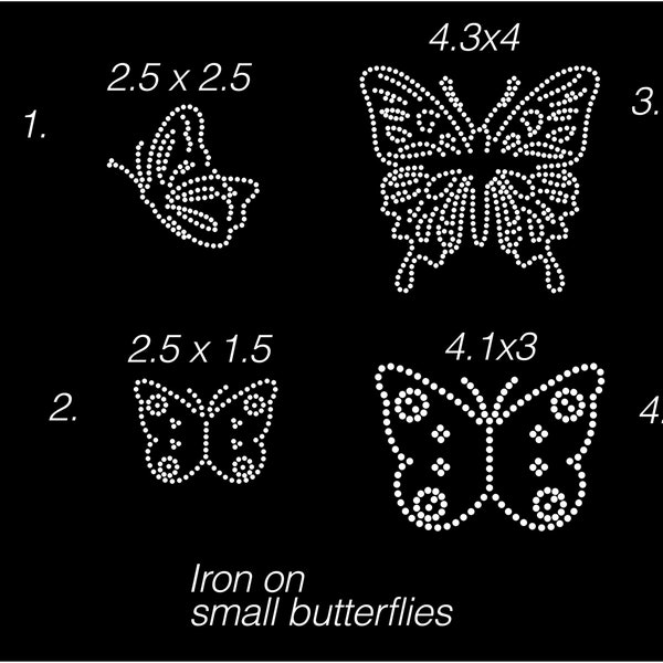 Bling butterflies, small iron on butterflies, butterfly patch, butterfly decal, bling for jeans, rhinestones for pockets