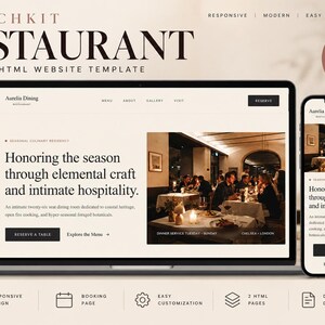 Modèle de site web pour restaurant, page de réservation HTML responsive (téléchargement numérique)