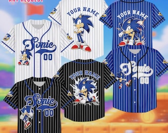 Custom Blue Hedgehog Game Jersey, Personalized Name Number Sonic Jersey, Retro Video Game Inspired Gamer Gift, Birthday Gift