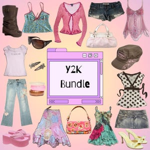 May include: A collection of clothing and accessories including brown boots, floral tops, a pink cardigan, denim shorts, a pink handbag, sunglasses, a Bebe t-shirt, butterfly clips, a brown cap, jeans, bangles, a skirt, a floral bag, and sandals.