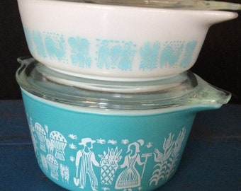 Vintage Midcentury Casserole Dish Peacock Eye Pattern blue white 70s Panton Era Flower Power Hippie Scandi Style German Ceramics Cordoflam