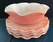 Vintage Crinoline , Hazel Atlas ,pink small plates ,small bowl vintage Hazel Atlas pink crinoline.