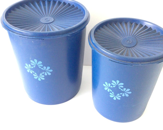 Tupperware . Vintage Blue Tupperware Canister . Plastic Container. Etsy