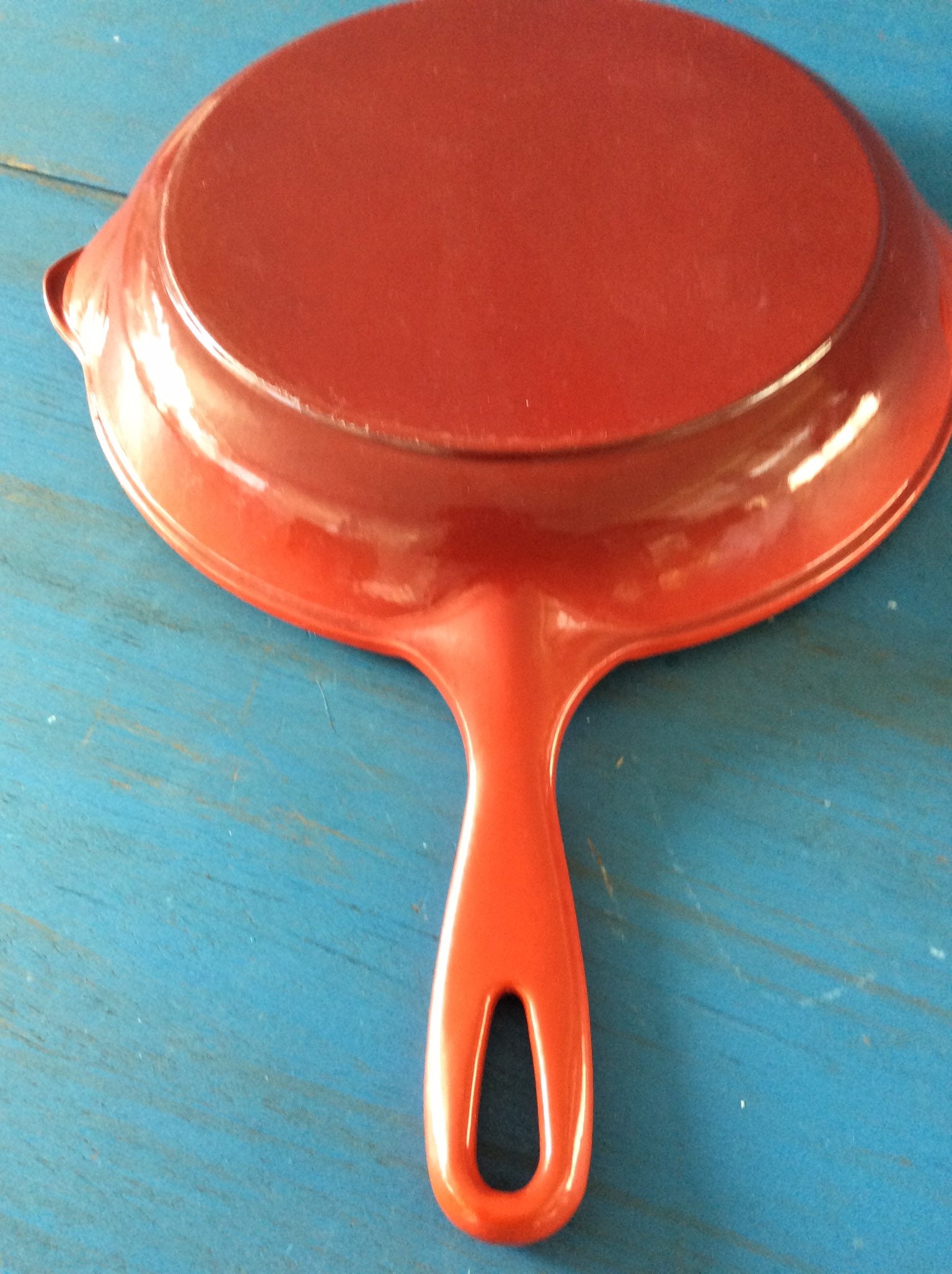 Vintage Le Creuset Small Cast Iron Enamel Skillet Fry Pan Flame Red Orange  -  Sweden