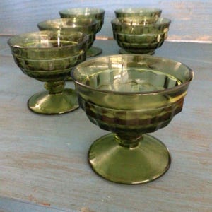 glasses, vintage green ice cream cups. Midcentury ice cream cups.