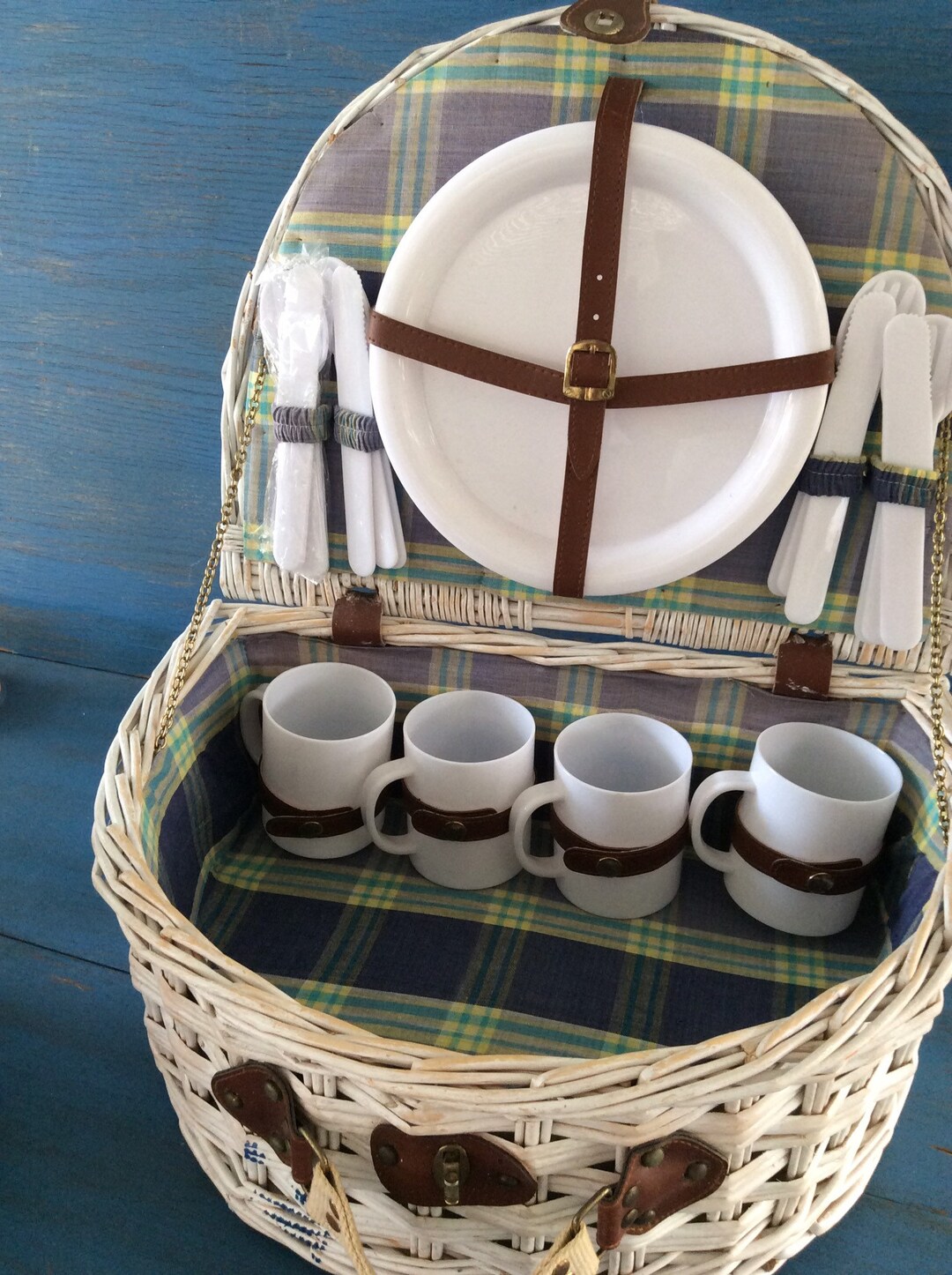 Picnic White Basket Vintage Picnic Basket Midcentury Basket Etsy