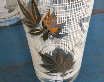Glasses . Vintage drinking Gold Leaf Glasses, MCM Barware Set of 4