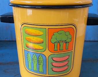 Enamel. Vintage cooking pot , steam vintage pot.