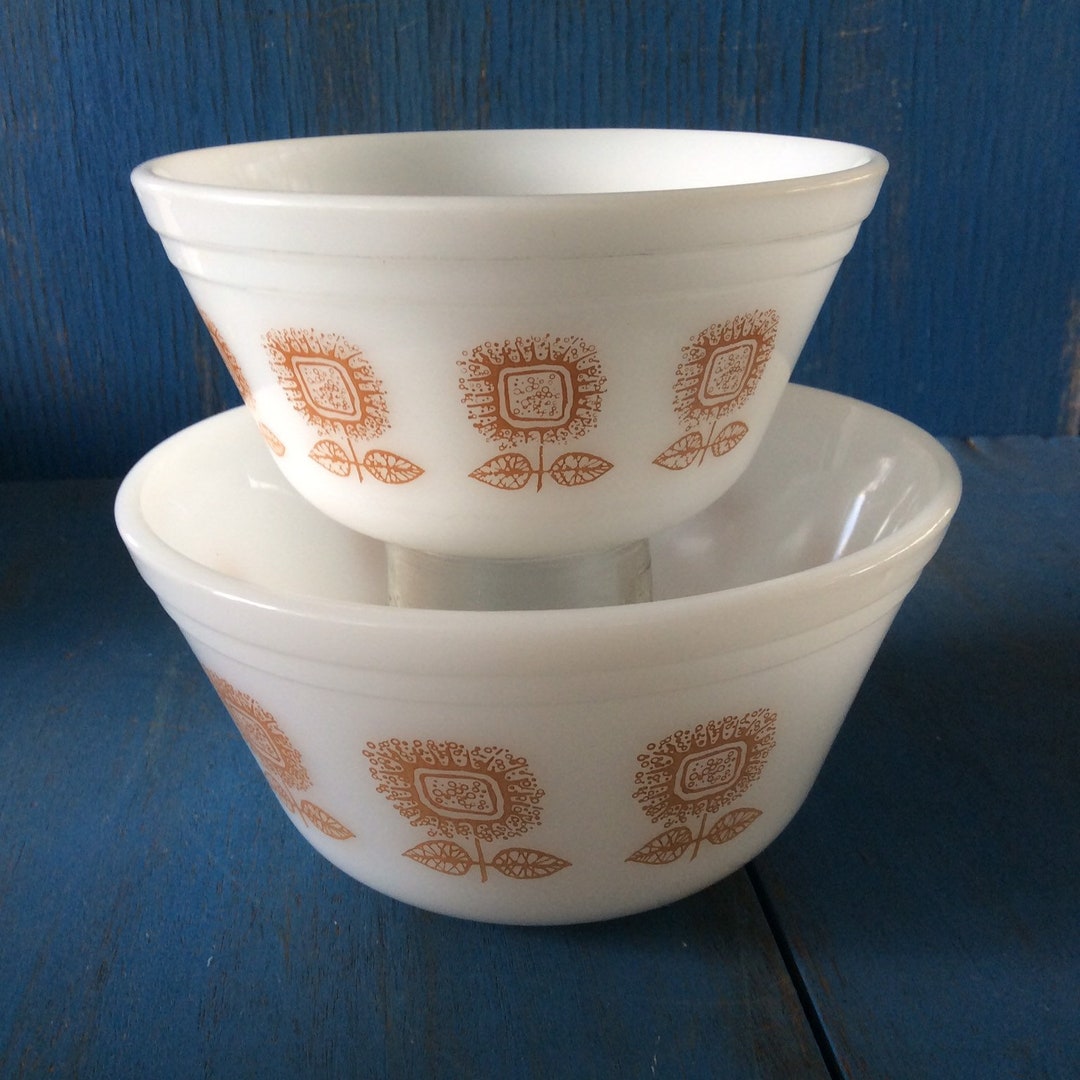 Glass Bowl Set. Federal Vintage Bowl Set Federal Sunflower. Etsy