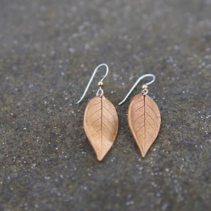 Rose leaf earrings in bronze. Not too big. Not too little. Just right.