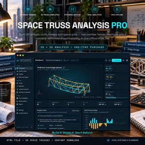 Space Truss Analysis Pro | offline HTML 3D-fackverkskalkylator