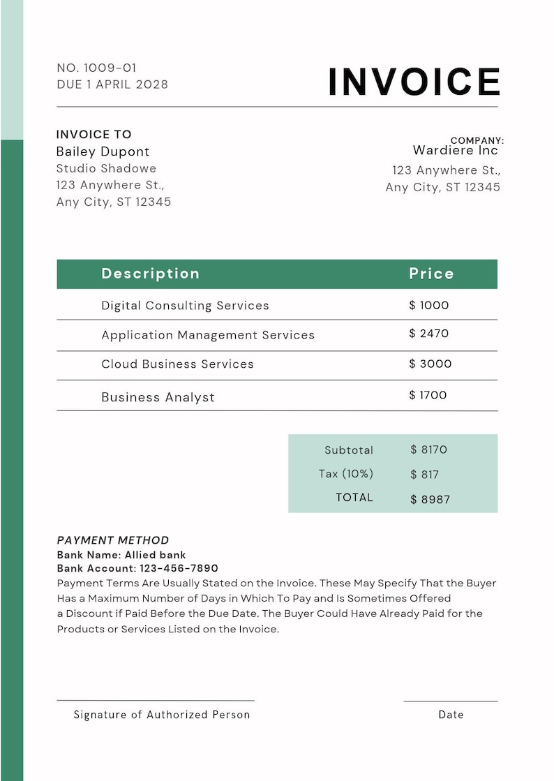 Editable Invoice Template, Professional Business , Small Business ...
