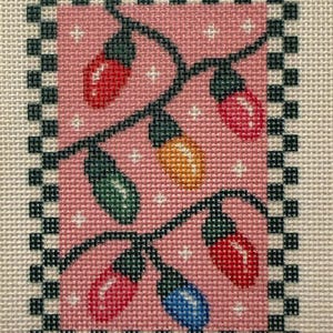 Pink Christmas Lights Needlepoint Canvas, 4x6 Inch 13 Mesh - DIY