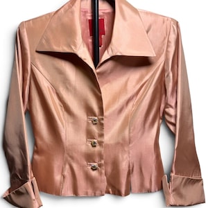 JS Collections Vintage Y2K Shimmery Blush Pink Blazer Evening Jacket Rhinestone