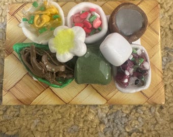 Handmade handcrafted mini Aloha Hawaiian food luau plate dollhouse clay and resin tiny doll miniature