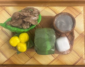 Handmade handcrafted mini Aloha Hawaiian food luau plate dollhouse clay and resin tiny doll miniature