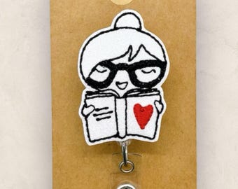 Bookish Girl Badge Reel, Book Badge Reel, Librarian Badge Clip, Teacher Lanyard, Nurse Badge Holder, Coworker Gift, Retractable Badge Holder