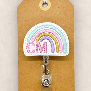 CM Rainbow Badge Reel, Case Manager Badge Clip, Social Services Name Tag, Hospital Lanyard, Coworker Gift, Retractable ID Holder | GLITTER