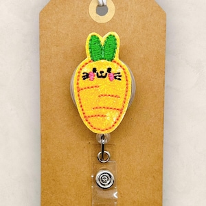 Carrot Bunny Badge Reel, Easter Badge Holder, Nurse Badge Clip, Teacher Lanyard, Coworker Gift, Name Tag, Retractable ID Holder | GLITTER