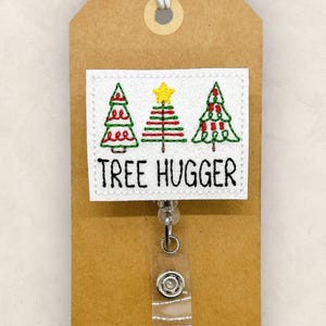Tree Hugger Badge Reel, Funny Christmas Tree Name Tag, Nurse Badge Clip, Teacher Lanyard, Coworker Gift, Retractable ID Holder | GLITTER