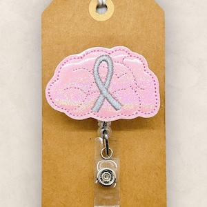 Brain Cancer Awareness Badge Reel, Silver Ribbon Awareness Badge Reel, Oncologist Badge Holder, Brain Cancer Badge Clip, Nurse Badge Reel