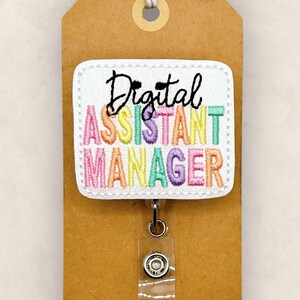 Digital Assistant Manager Retractable Badge Reel: ID Holder, Coworker Gift, Swappable Topper, Lanyard, MRI Safe, Heavy Duty Option | GLITTER