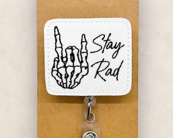 Stay Rad Glow in the Dark Retractable Badge Reel: Rad Tech ID Holder, Topper, Coworker Gift, Lanyard, MRI Safe, Heavy Duty Options | GLITTER