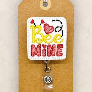 Bee Mine Badge Reel, Valentine Day Badge, Coworker Gift, Teacher Lanyard, Nurse Badge Clip, Name Tag Clip, Retractable ID Holder | GLITTER