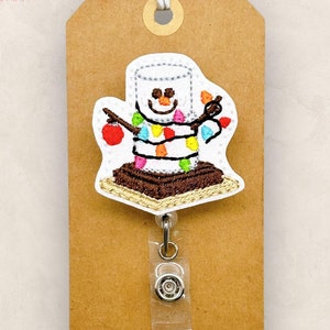 S’more Snowman Badge Reel, Christmas Lights Badge Reel, Nurse Badge Clip, Teacher Lanyard, Coworker Gift, Retractable ID Holder | GLITTER