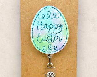 Happy Easter Badge Reel, Watercolor Easter Egg Badge Reel, Nurse Badge Clip, Teacher Lanyard, Coworker Gift, Name Tag, Retractable ID Holder