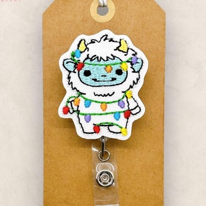 Christmas Lights Yeti Badge Reel, Holiday Badge Reel, Nurse Badge Clip, Teacher Lanyard, Coworker Gift, Retractable ID Holder | GLITTER