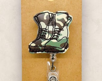 Camo Combat Boots Badge Reel, Military Wife Badge Reel, Military Mom Badge Reel, Nurse Badge Clip, Teacher Lanyard, Retractable ID Holder