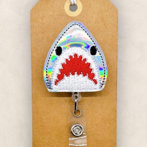 Holographic Shark Retractable Badge Reel: Ocean Summer ID Holder, Name Tag, Topper, Coworker Gift, Lanyard, MRI Safe, Heavy Duty Options